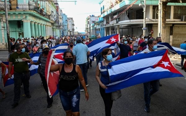 A group of Cubans protest against the Communist government