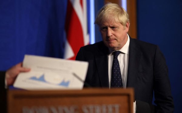 Britain's Prime Minister Boris Johnson attends a media briefing on the latest Covid-19 update, at Downing Street