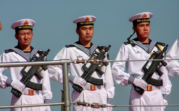 Chinese sailors aboard the Type 052B destroyer or Guangzhou class destroyer