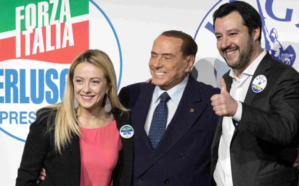 Giorgia Meloni, leader of Brothers of Italy, Silvio Berlusconi, leader of Forza Italia and Matteo Salvini, leader of the League