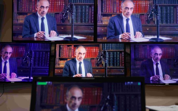 French far-right media pundit Eric Zemmour delivers a speech to announce his candidacy for the 2022 Presidential election in a video broadcast on social media