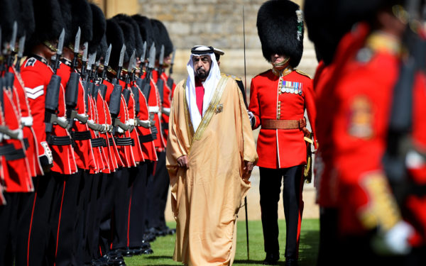 The President of the United Arab Emirates, His Highness Sheikh Khalifa bin Zayed Al Nahyan, arrives in Windsor for a State Visit to the United Kingdom as the guest of Her Majesty The Queen. His Higness arrived at Windsor Castle by carriage , international visit