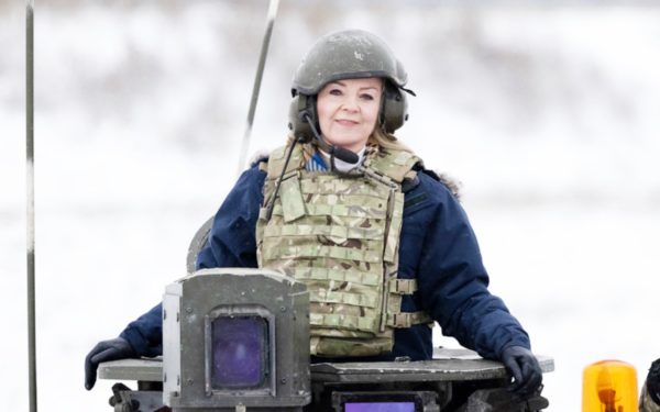 Foreign Secretary Liz truss visits Estonia and rides a tank