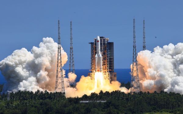 A Long March-5B Y3 carrier rocket, carrying Wentian lab module, blasts off from the Wenchang Spacecraft Launch Site in south China Hainan Province, July 24, 2022.