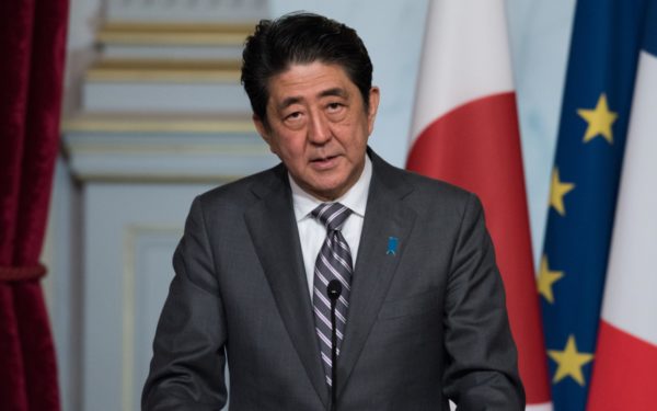 PARIS, FRANCE - MAY 2, 2016 : The Prime Minister of Japan Shinzo during press conference at Elysee Palace