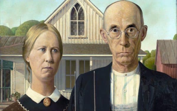 This is a digitized image of the original painting American Gothic that Grant Wood, a master artist of the twentieth century, created in 1930 and sold to the Art Institute of Chicago in November of the same year.