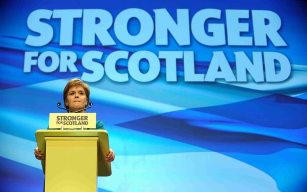 First Minister of Scotland Nicola Sturgeon delivers the opening address at the 81st SNP Conference in Aberdeen, Scotland