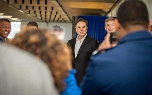 Elon Musk poses for a photograph with U.S. Air Force Academy Cadets