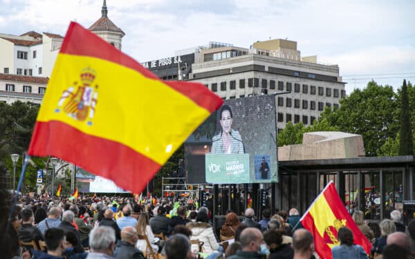 Vox party supporters in Madrid, Spain pre Spanish national elections (via Le Vent Se Lève/ Flickr)