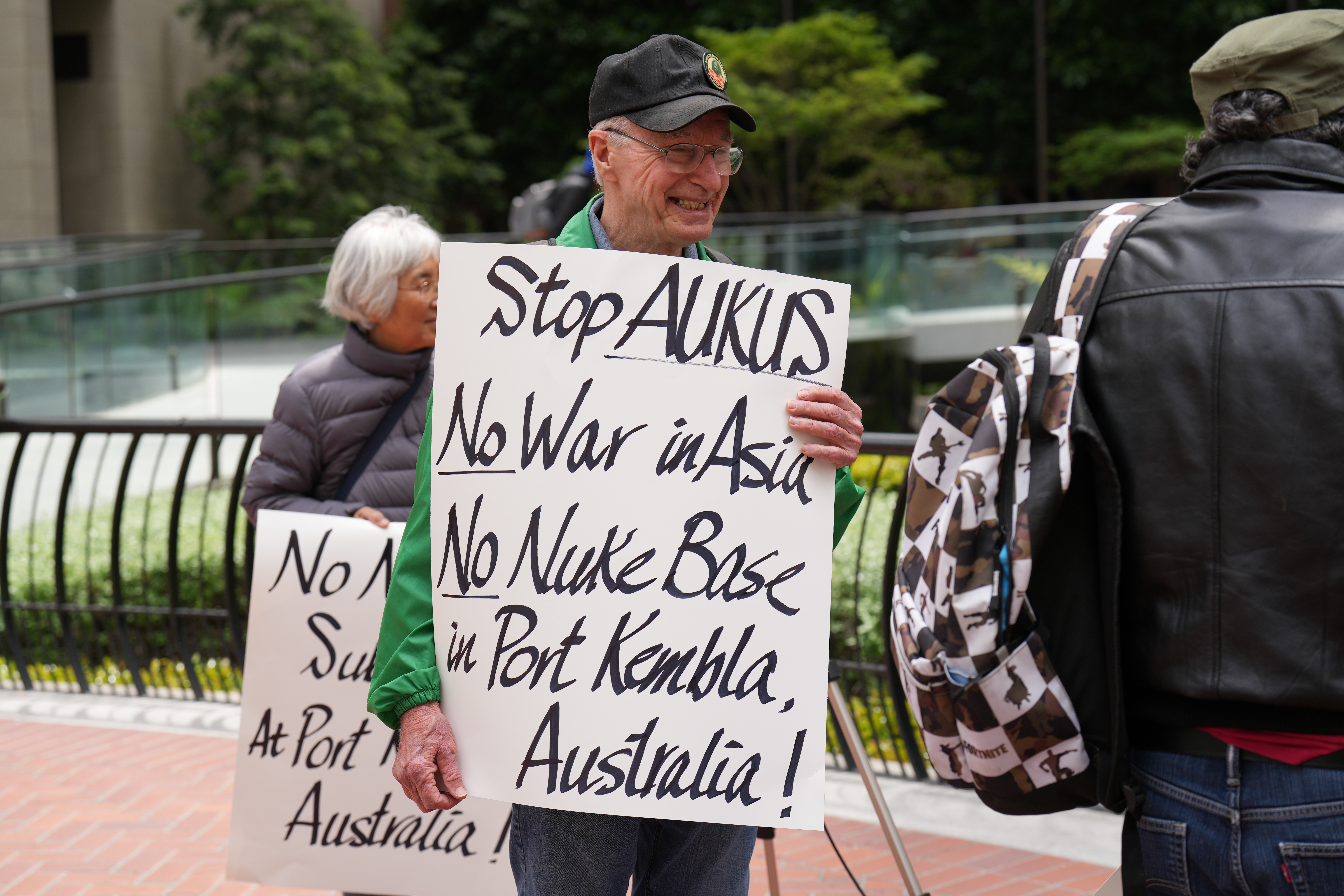 San Francisco, CA – May 06, 2023: Protesters oppose AUKUS outside the Australian Consulate