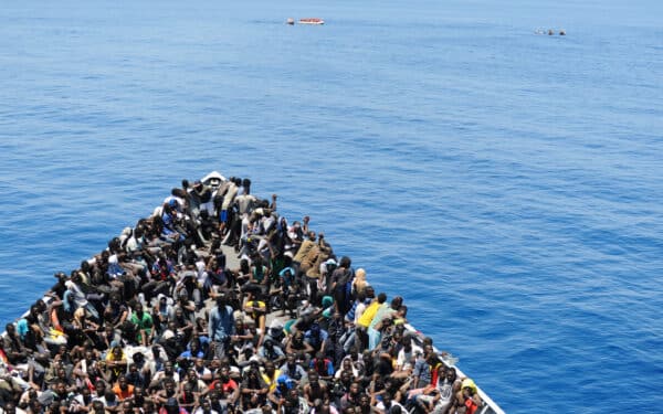 Migrants on the crossing to Lampedusa.