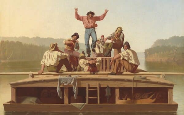 The Jolly Flatboatmen (1846) by George Caleb Bingham (1811-1879), Manoogian Collection, Mackinac, Michigan US (via Wikimedia Commons)