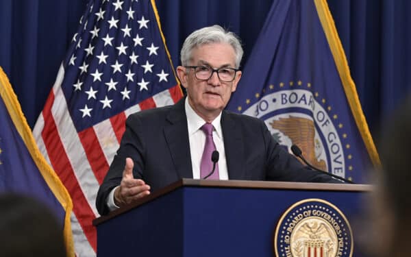 Chair Powell participates in the Federal Open Market Committee (FOMC) press conference (via Wikimedia/ Federal Reserve)