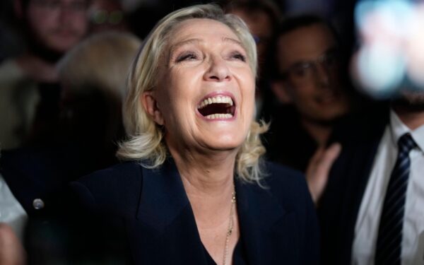 Marine Le Pen celebrates results of the first round of France's snap election (via Alamy)