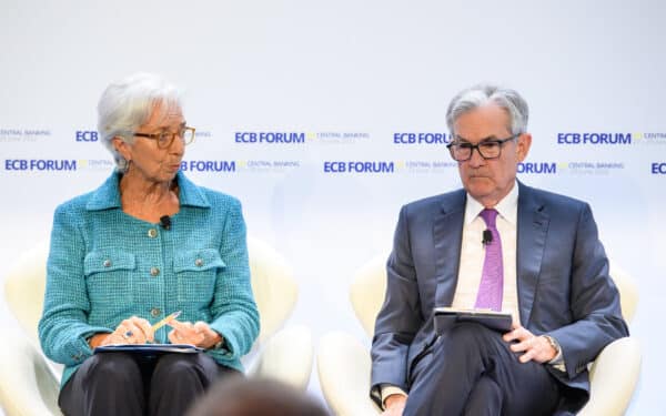 Fed chair, Jay Powell, with ECB boss, Christine Lagarde (via Eeuropean Central Bank/Sérgio Garcia)