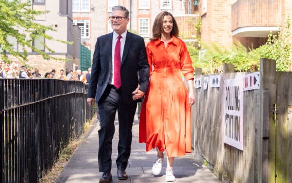 Keir Starmer, leader of the Labour Party, and his wife Victoria Starmer cast their votes in the 2024 General Election in North London.