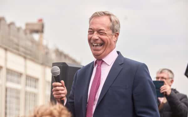 Reform Uk leader Nigel Farage campaigns in Clacton on Sea (via Shutterstock)