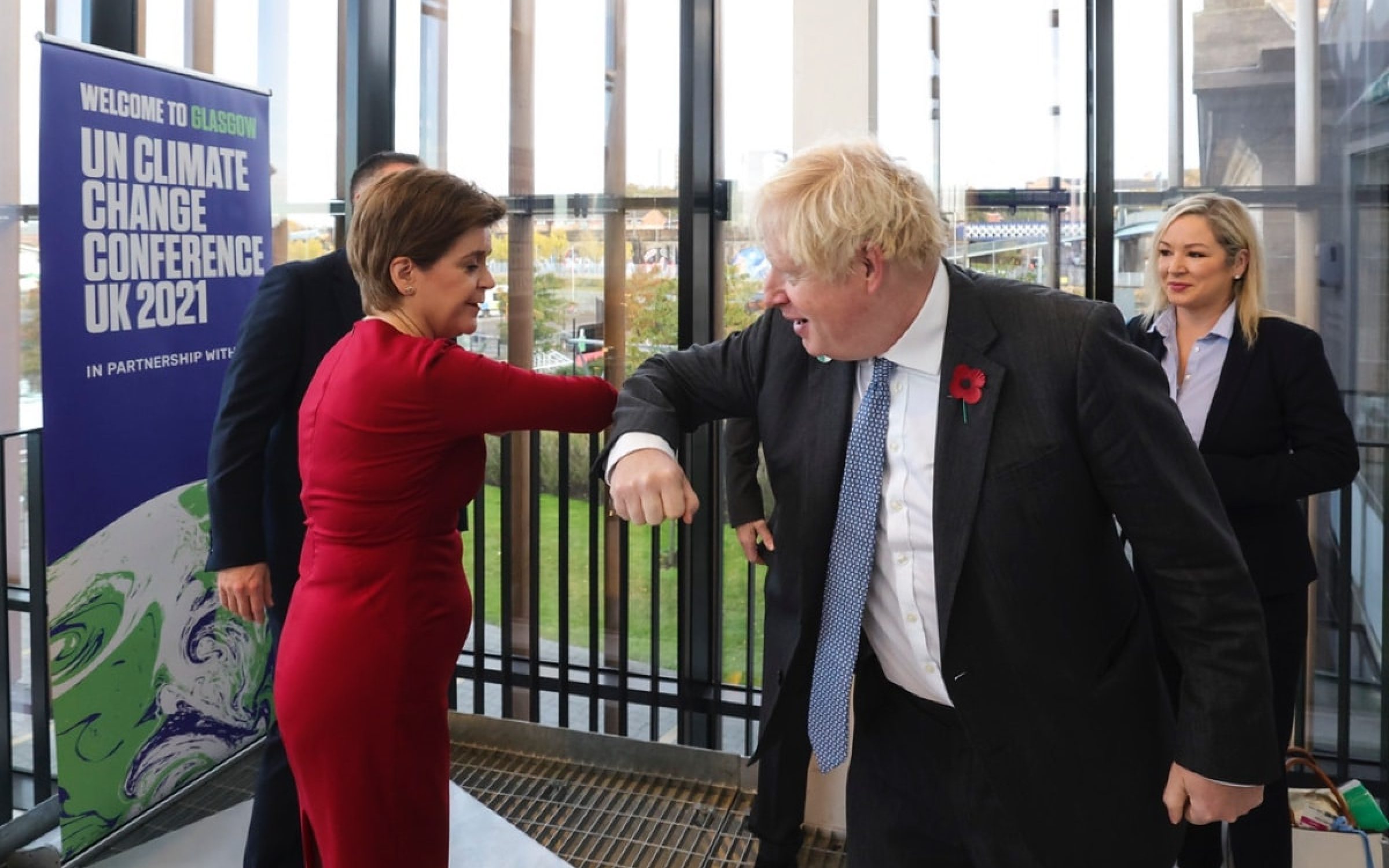 02/11/2021. Glasgow, United Kingdom. Boris Johnson -COP26 World Leaders Summit Day 2. The Prime Minister Boris Johnson greets Scotlands First Leader Nicola Sturgeon as he attends day two of the COP26 World Leaders Summit. Picture by Andrew Parsons / No 10 Downing Street
