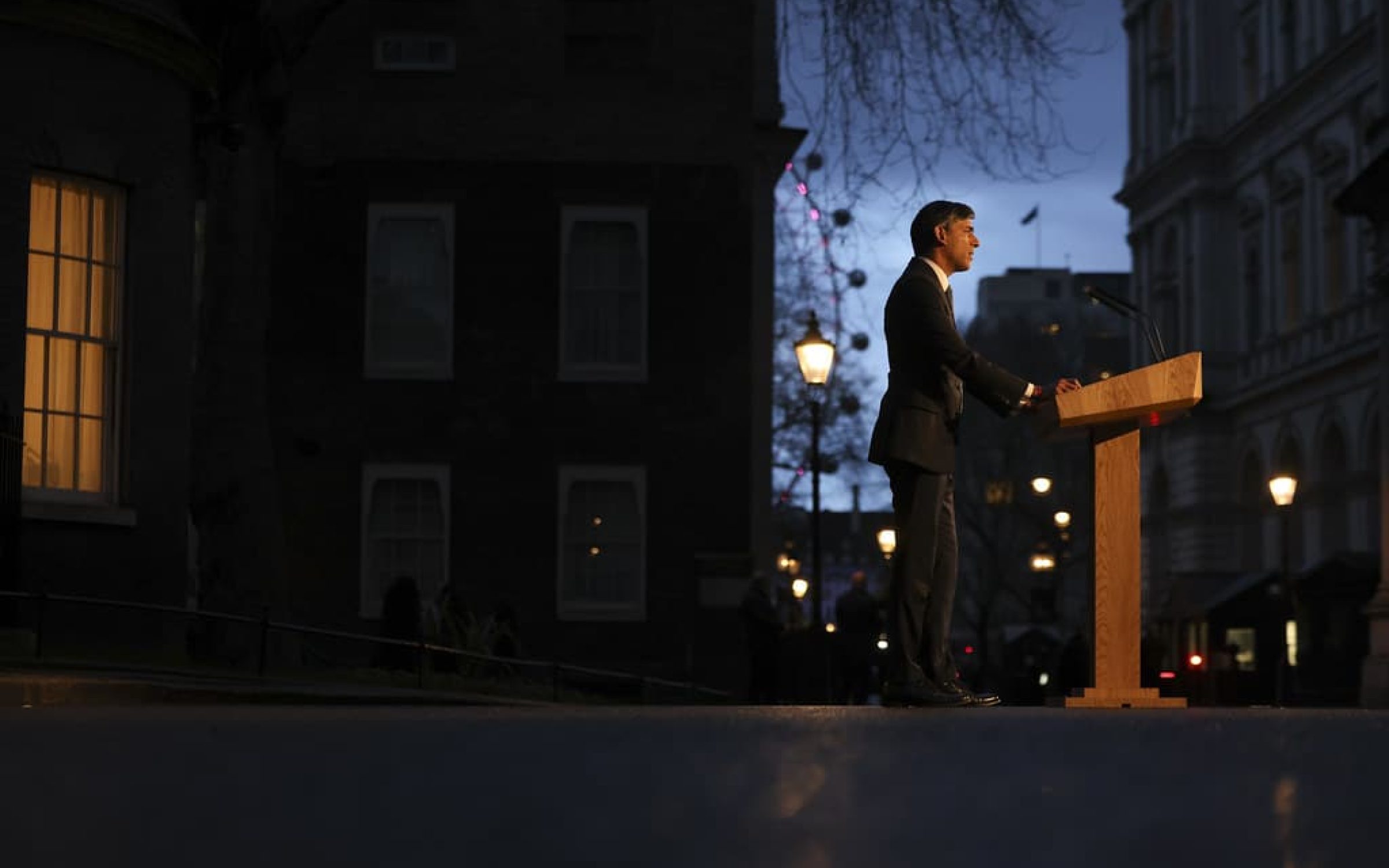 Prime Minister Rishi Sunak makes a statement from Downing Street