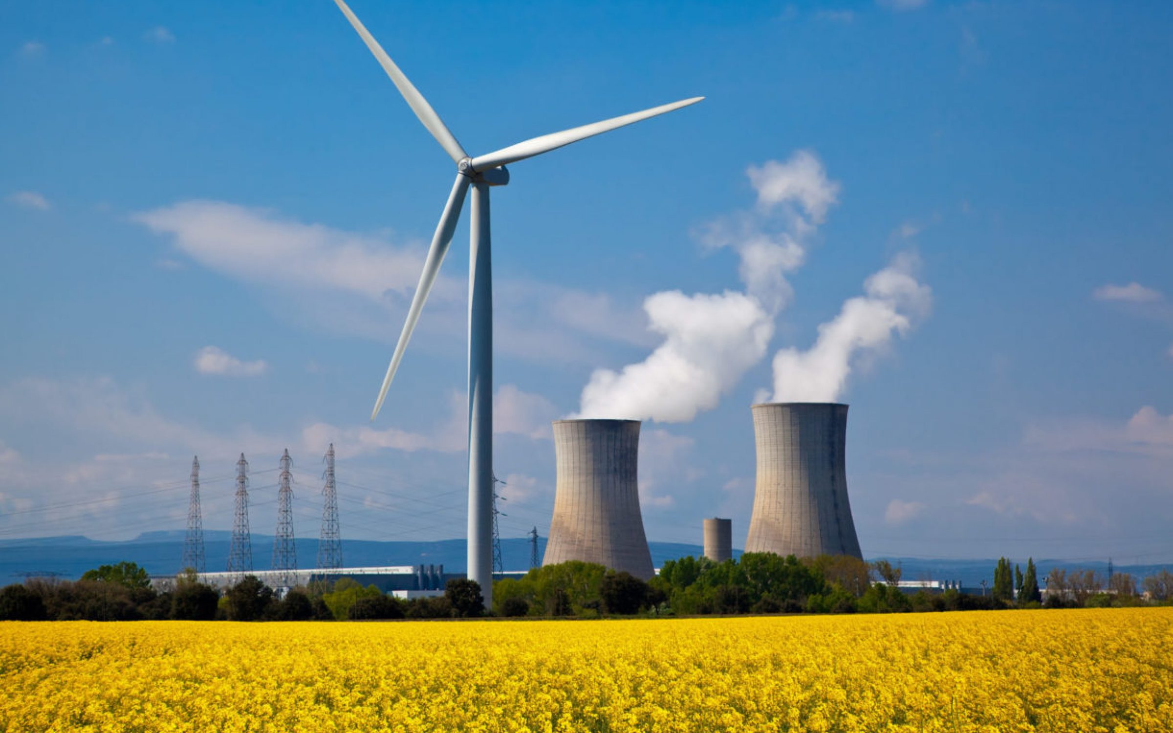 France, Drome and Vaucluse, wind turbines and Tricastin Nuclear Power Station - energy policy