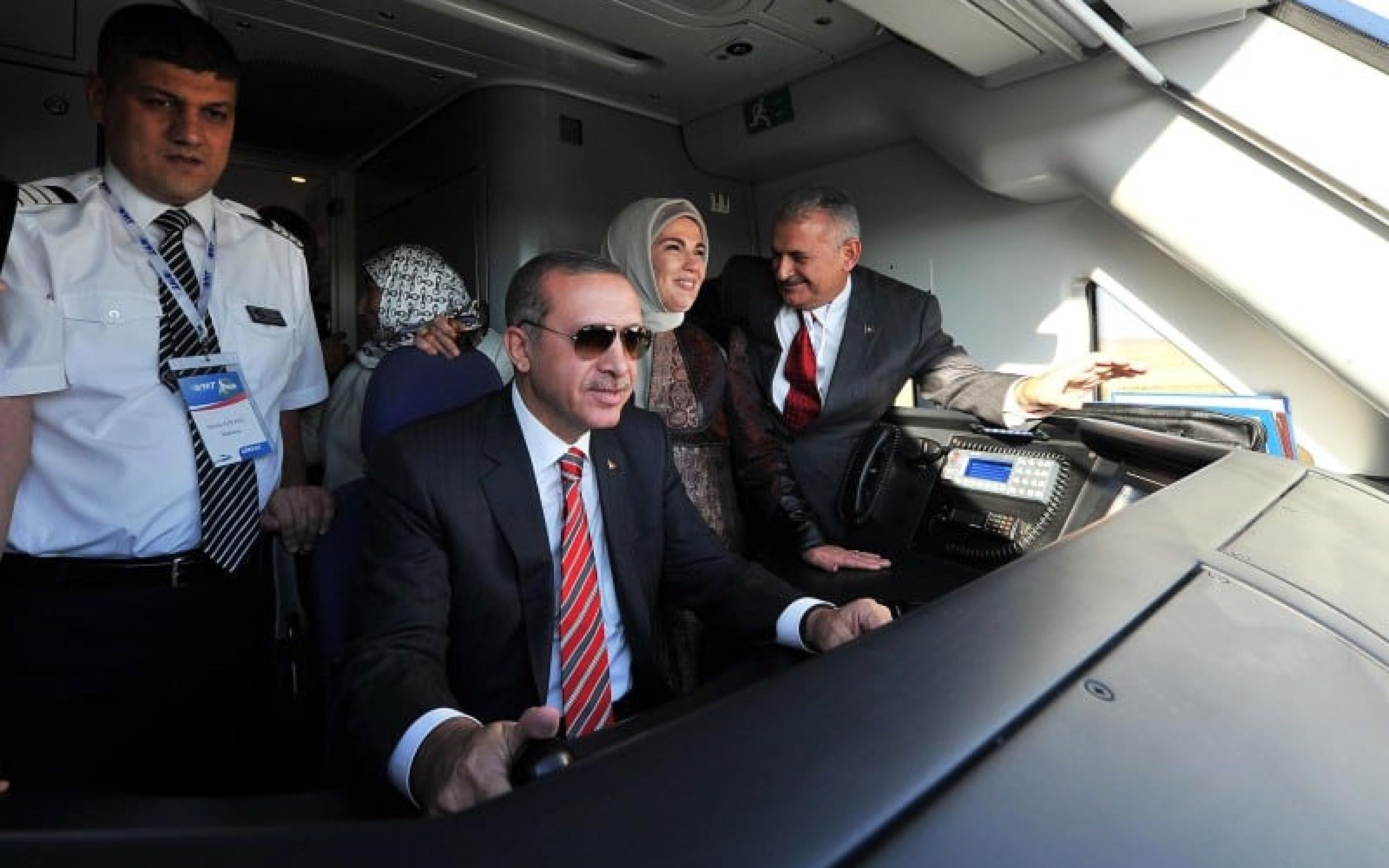Turkish Prime minister Recep Tayyib Erdoğan on a fast train test drive Ankara