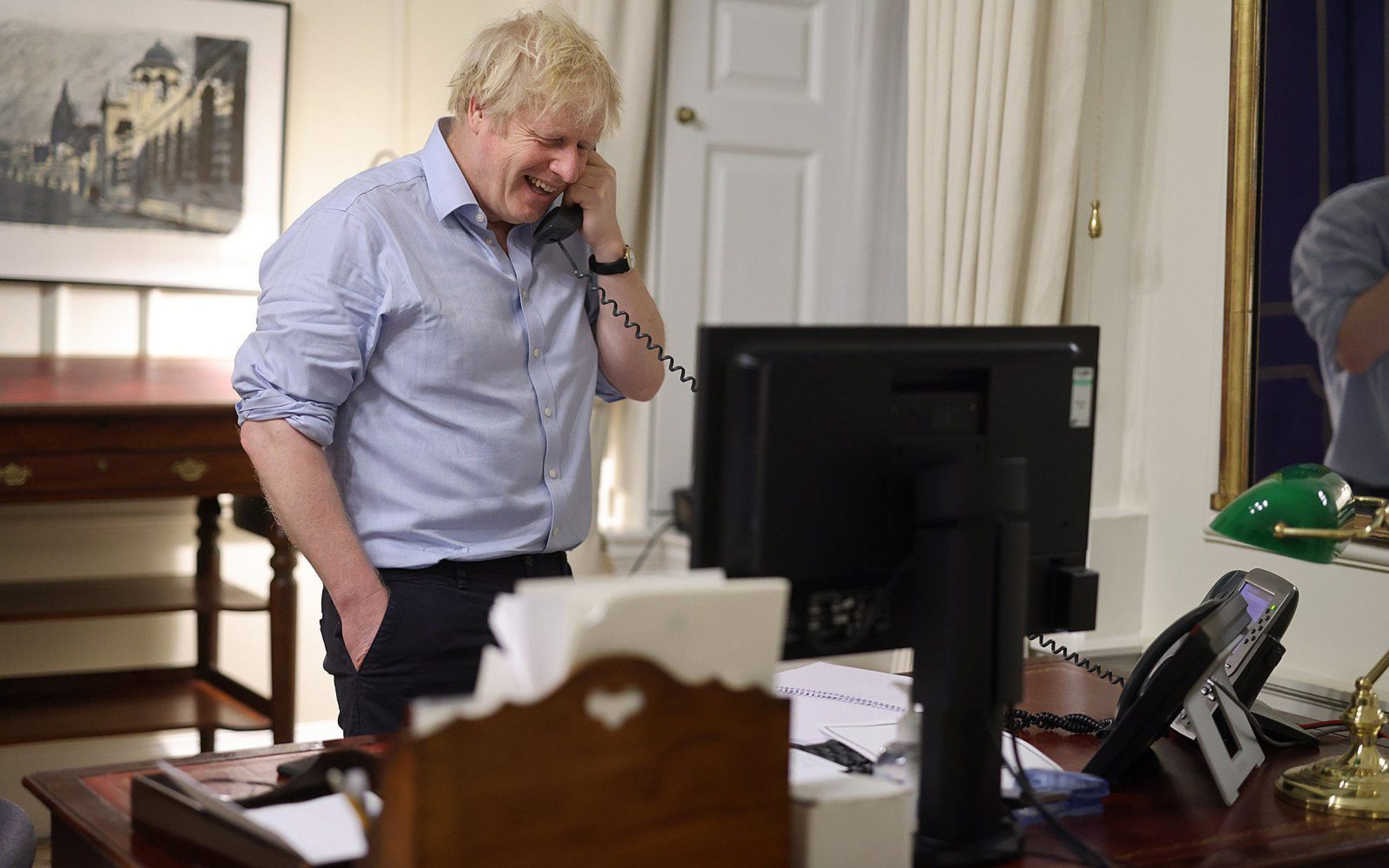 Boris Johnson on phone in Downing Street