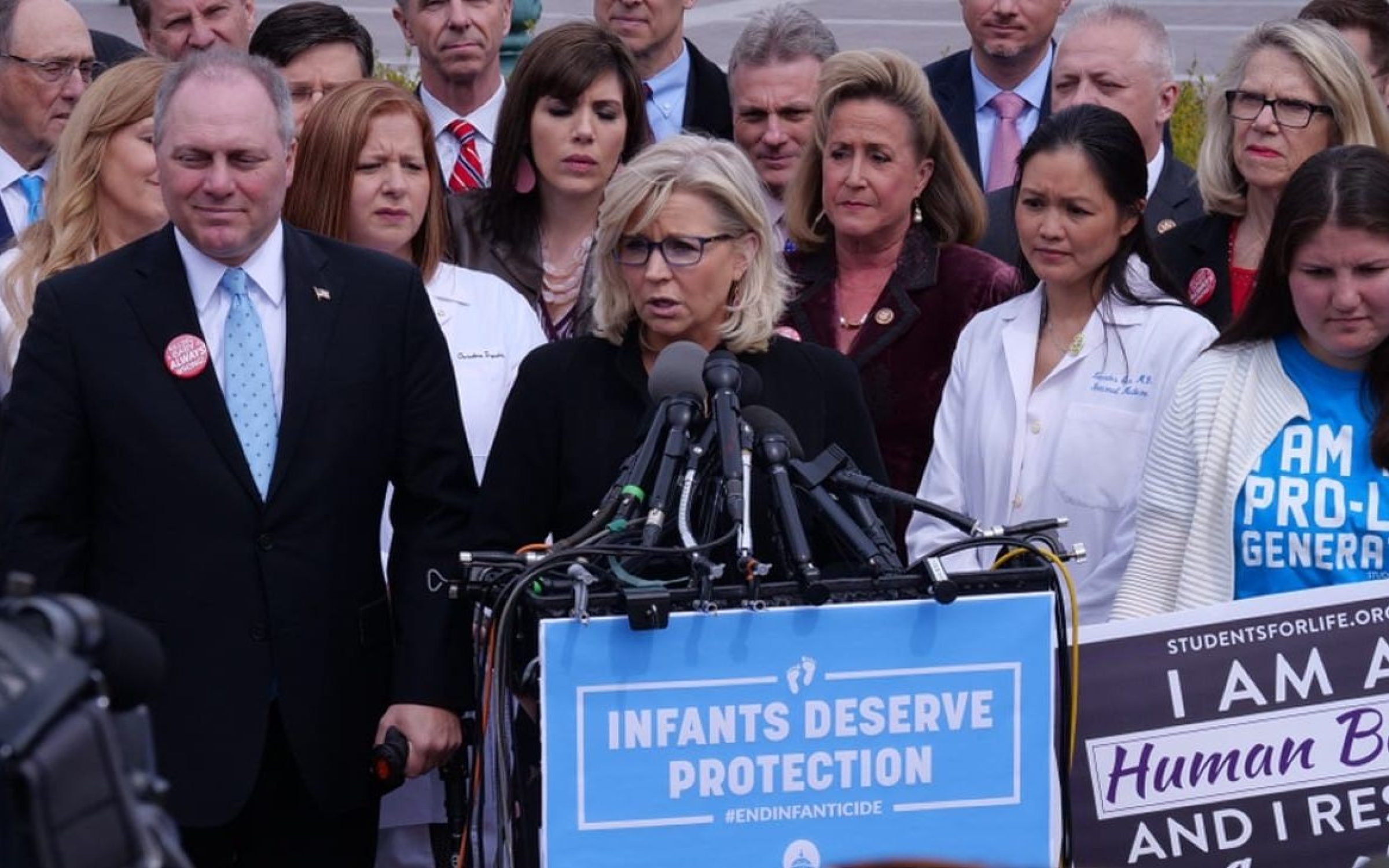 Photographed in Washington, D.C. (U.S.A), April 2, 2019. U.S. Congressman Liz Cheney speaking at an anti-abortion/anti-infanticide press conference outside the United States Capitol.