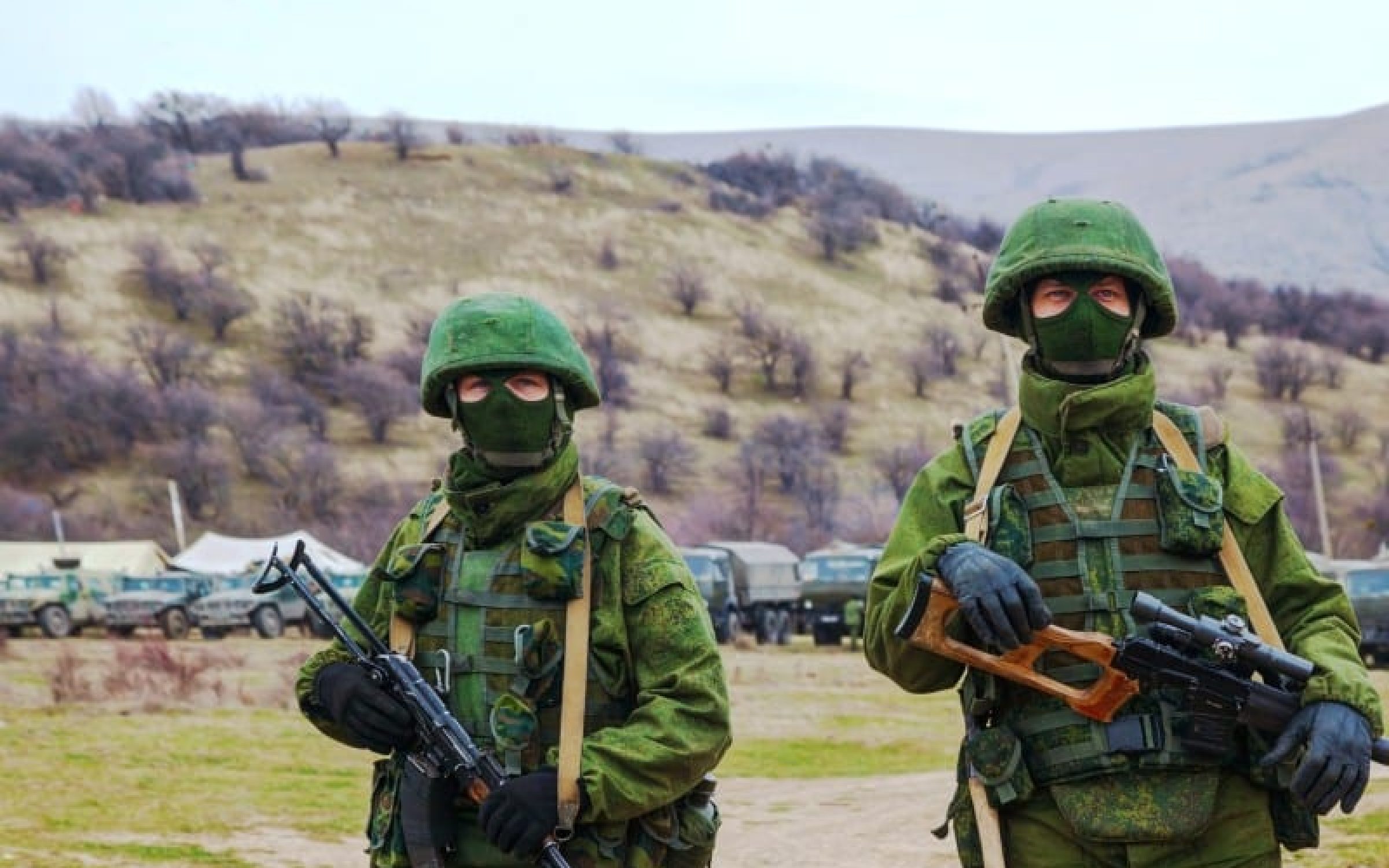 Russian soldiers on March 4, 2014 in Perevalne, Crimea, Ukraine.