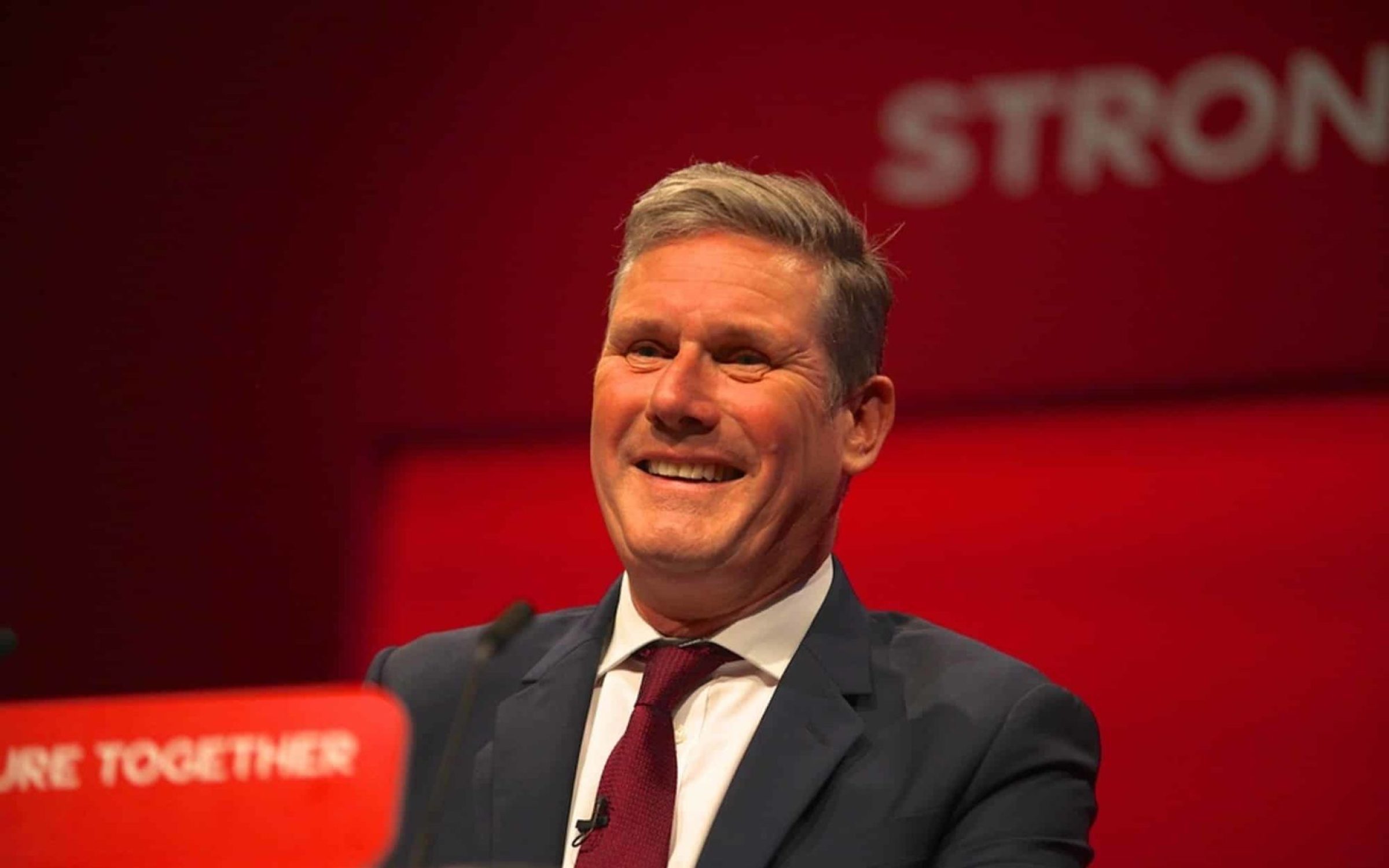 Brighton UK 09 29 2021: Sir Keir Starmer giving his speech to the Labour Party Conference