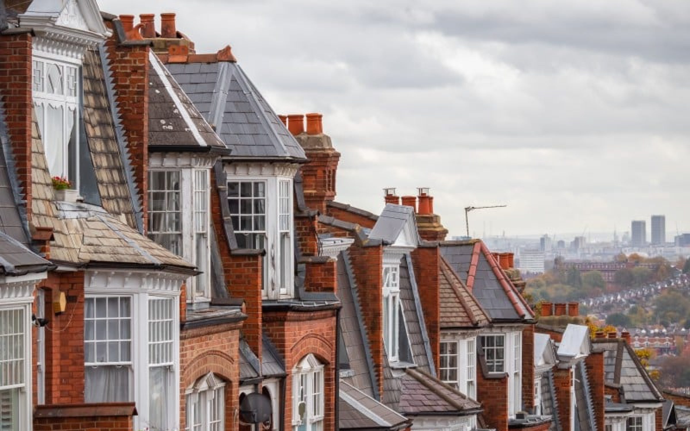 Row of English terraced houses on Muswell Hill in London, England