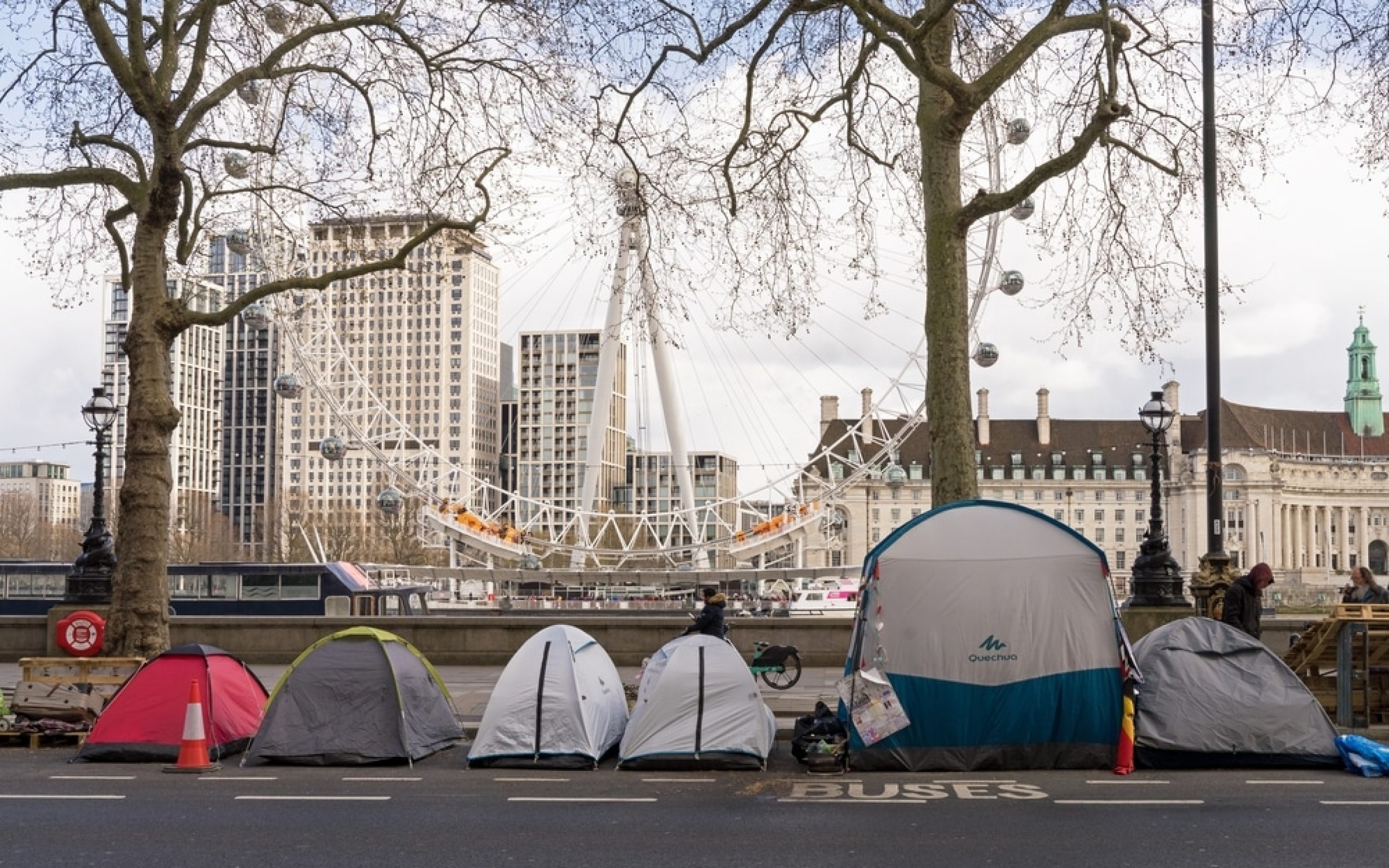 Homeslessness, tents by Victoria embankment, London