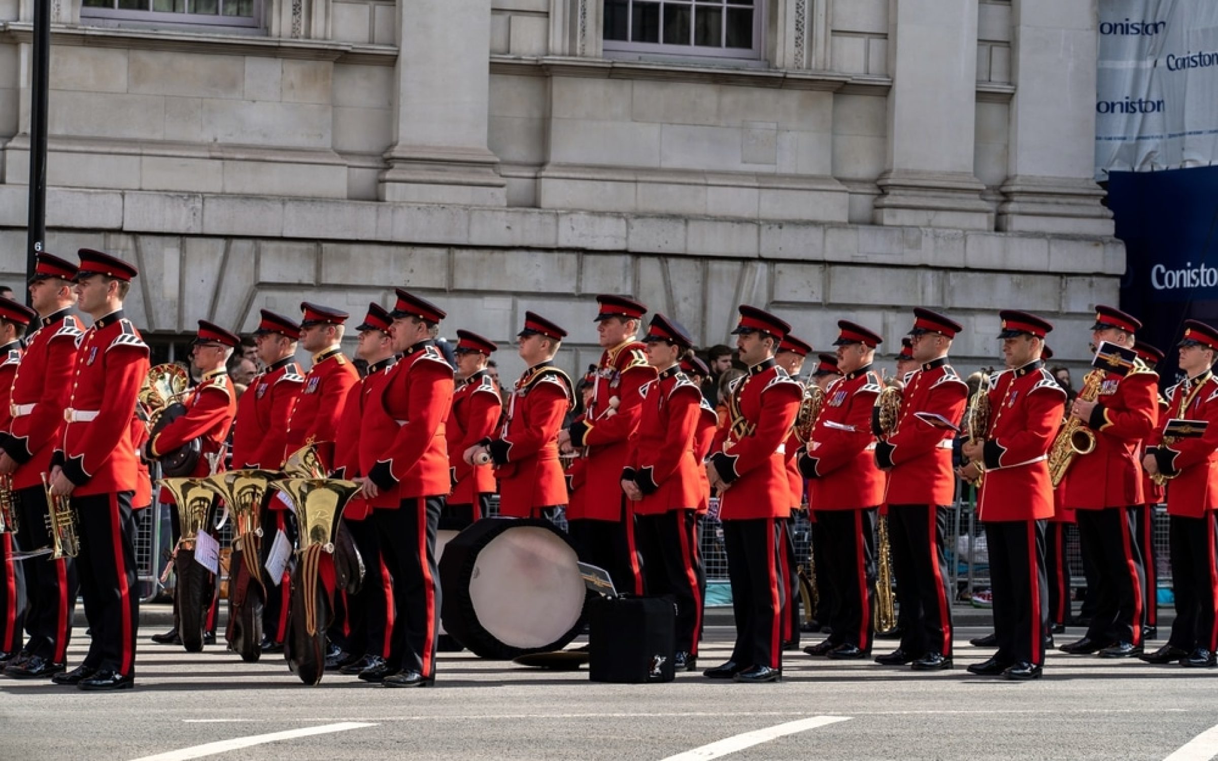 London, United Kingdom - September 19, 2022: The procession of Queen Elizabeth II in London, the royal family, royal guards, police, horses, Britain armed forces