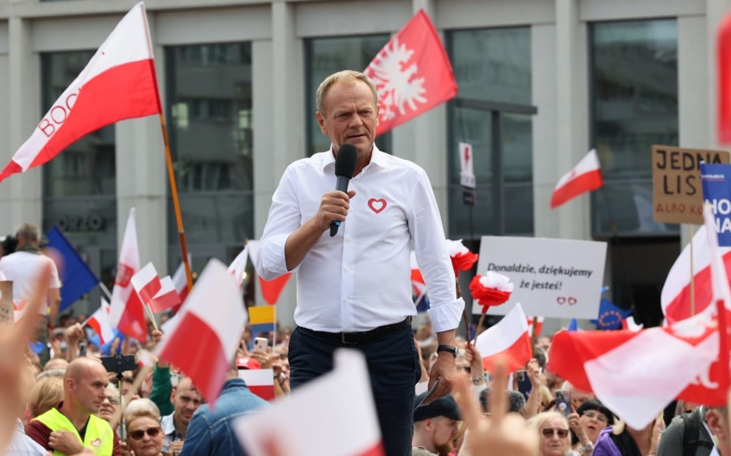 Donald Tusk, leader of the Civic Coalition at an election convention in Warsaw, Poland (via DarSzach/ Shutterstock)