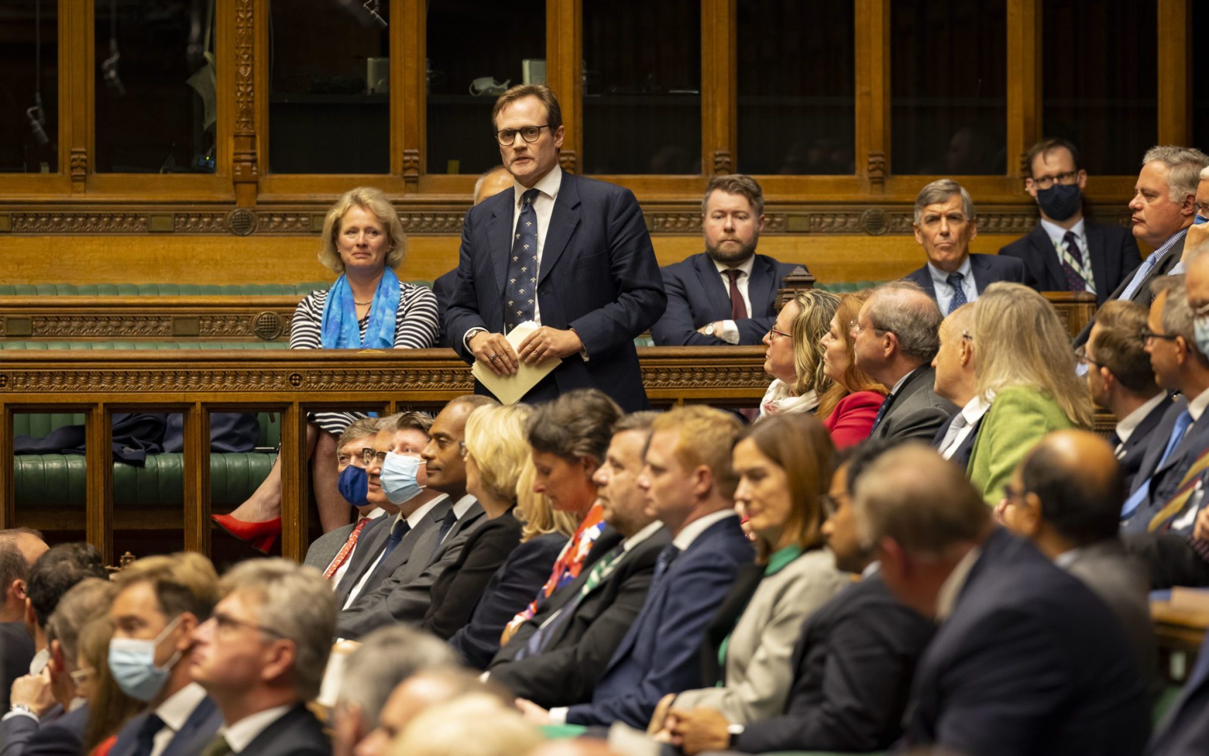 Tom Tugendhat speaks in the House of Commons during the debate on the crisis in Afghanistan